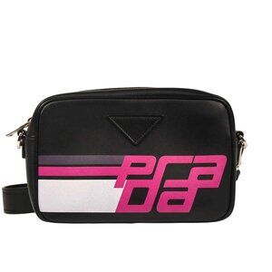 Prada Black Calfskin Racing Logo Camera Bag Shoulder Bag